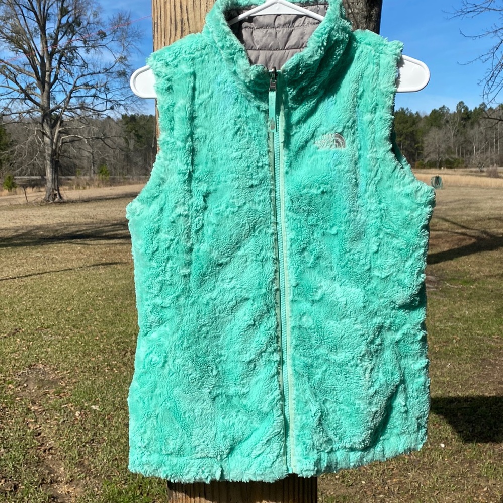 The North Face reversible grey/mint green vest